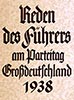 Reden des Führers am Parteitag Grossdeutschland 1938