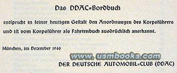 1941 DDAC Bordbuch