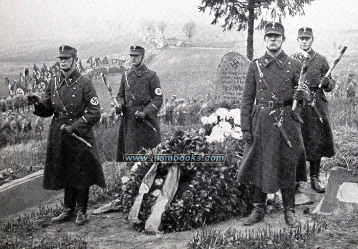 Nazi swastika flags at funeral Danzig, Nazi daggers
          