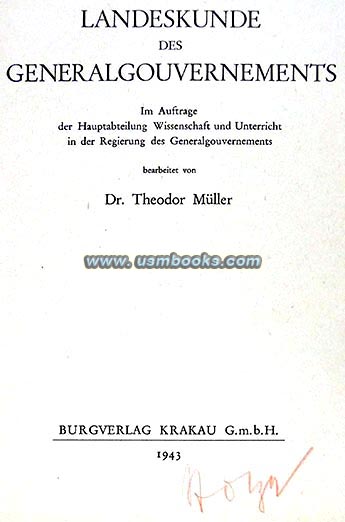 Landeskunde des Generalgouvernements, 1943 Nazi book Dr. Theodor Mller