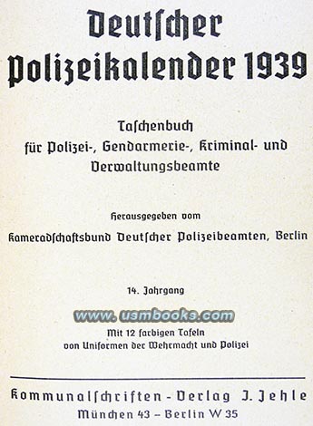 Deutscher Polizei Kalender 1939, 1939 Nazi Police Calendar