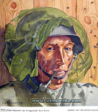 war artist Kurt Kranz watercolor of Nazi soldeir with mosquito net