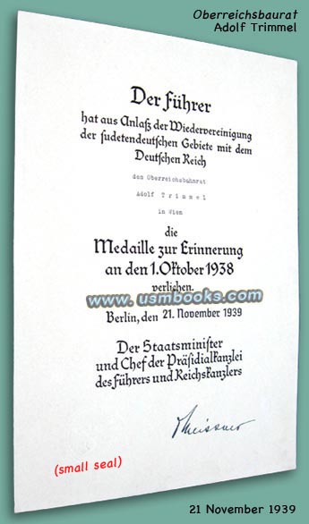 Nazi Medaille zur Erinnerung an den 1. Oktober 1938